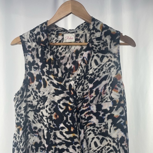 Parker 100% Silk Sleeveless Animal Print Collared‎ Blouse in Multi Size XS - Picture 2 of 5